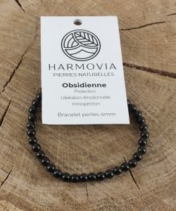 Bracelet Obsidienne Noire Dorée - Perles 4mm, 1 pièce